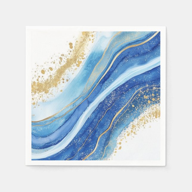Elegant Blue and Gold Watercolor Napkin (Front)