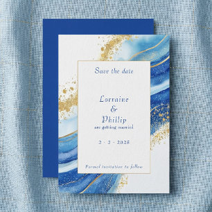  Elegant Blue and Gold Watercolor Wedding  Save The Date