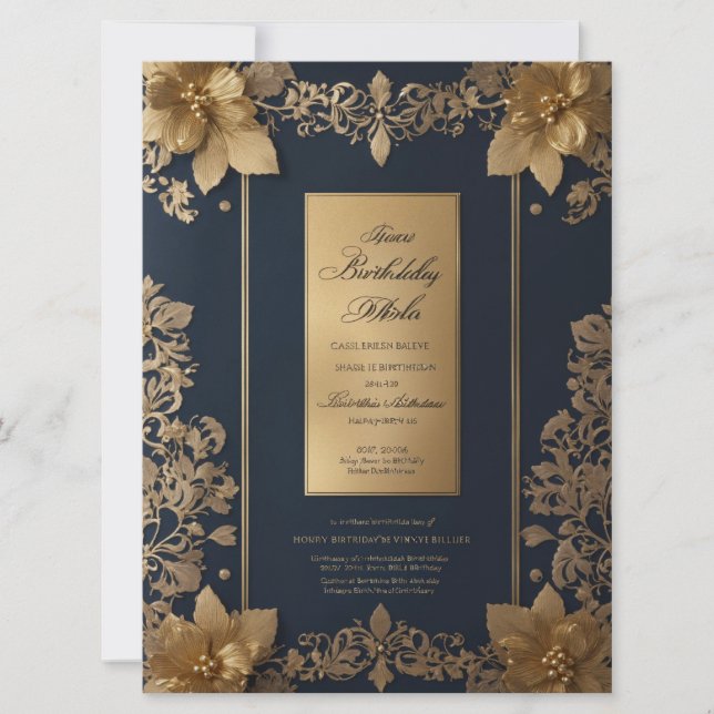 Elegant Blue and Golden Royal Invitation Card (Front)