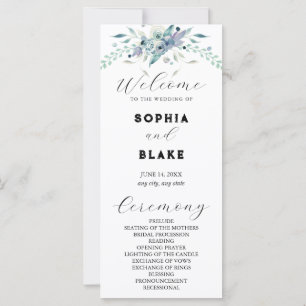 Elegant Blue and Green Floral Wedding Program