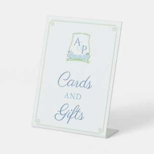 Elegant Blue And Green Wedding Cards And Gifts Pedestal Sign