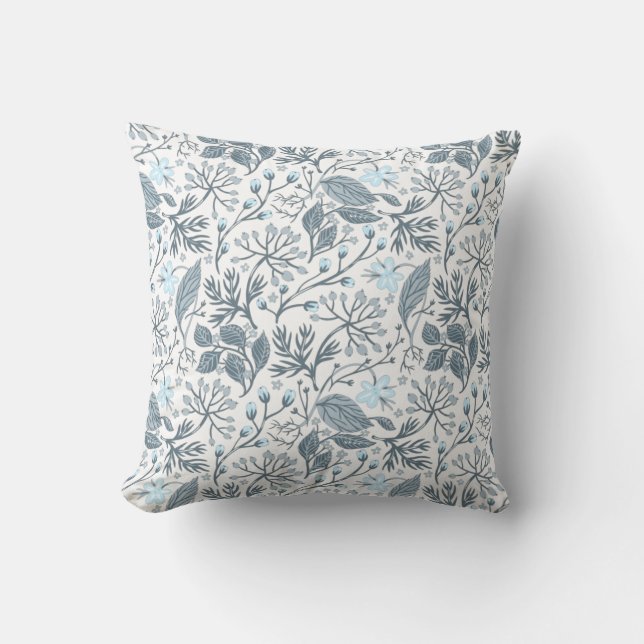 elegant blue and grey leaves throw pillow (Front)