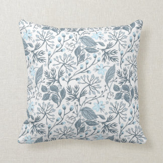 elegant blue and grey leaves throw pillow