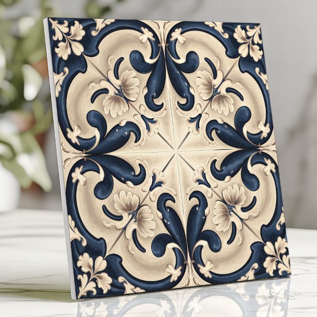 Elegant Blue and Ivory Baroque Tile (Creator Uploaded)