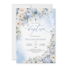 Elegant Blue and Ivory Floral Boy Baptism Christen