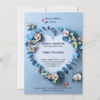Elegant Blue and Pink Floral Bridal Shower Invitation