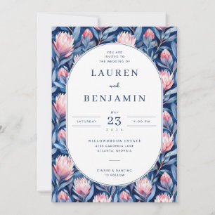 Elegant Blue and Pink Floral Invitation