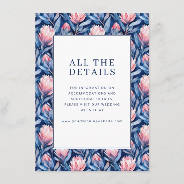 Elegant Blue and Pink Floral Pattern Enclosure Card (Front)