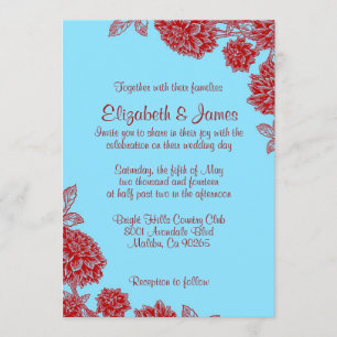 Elegant Blue And Red Wedding Invitations