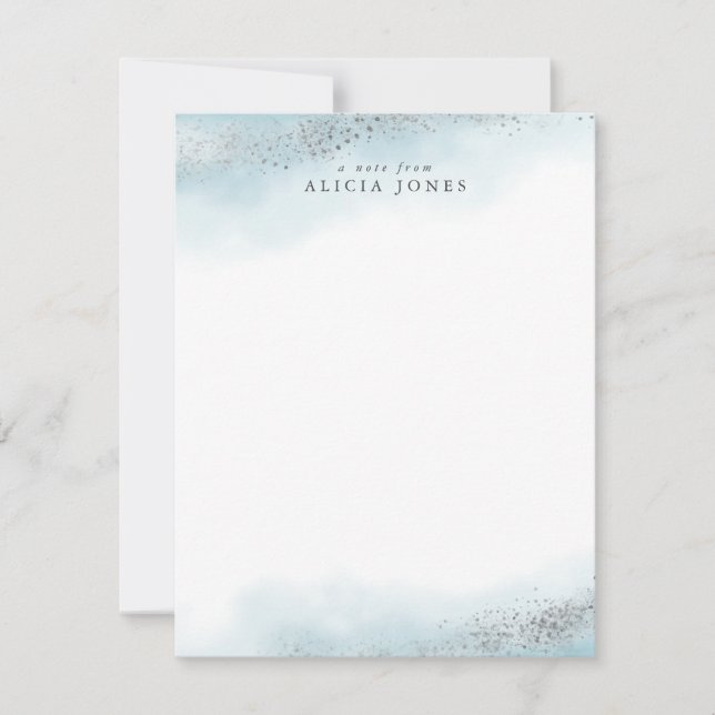 Elegant Blue and Silver Cloud Personalized Card (Front)