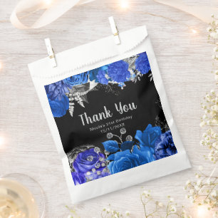 Elegant Blue and Silver Flowers Birthday Party Favour Bag