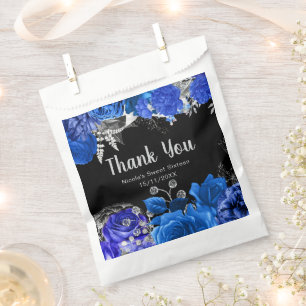 Elegant Blue and Silver Flowers Sweet Sixteen Favour Bag