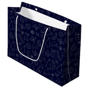 Elegant Blue and Silver Glitter Christmas Pattern Large Gift Bag