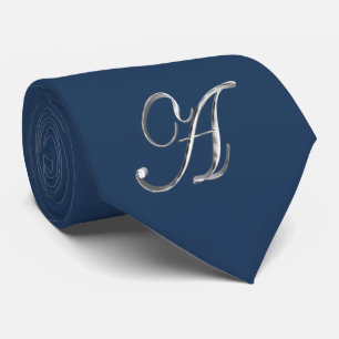 Elegant Blue and Silver Gray Monogram A Tie