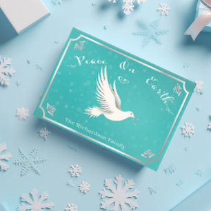 Elegant Blue and Silver 'Peace on Earth' Christmas Postcard