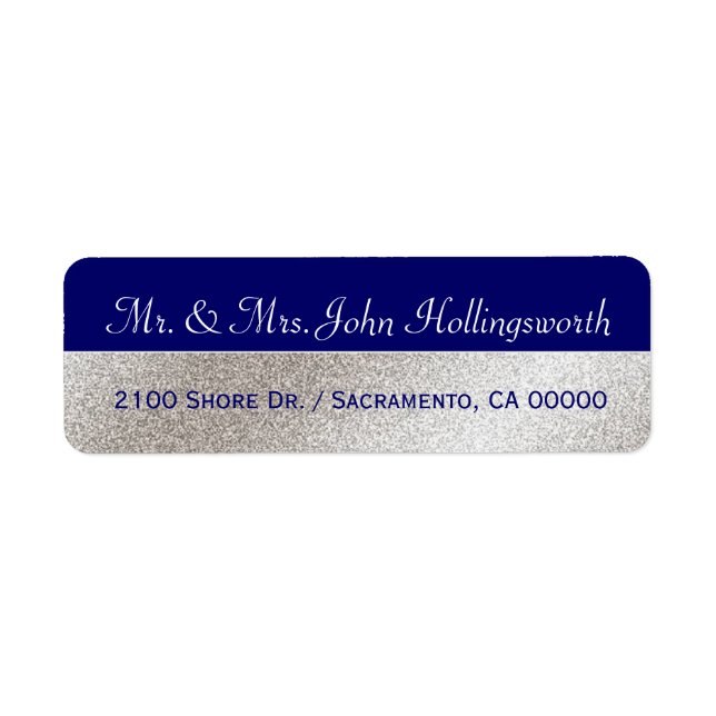 Elegant Blue and Silver Tone Return Address Label (Front)