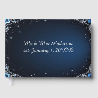 Elegant Blue and Silver Wedding Guest Book
