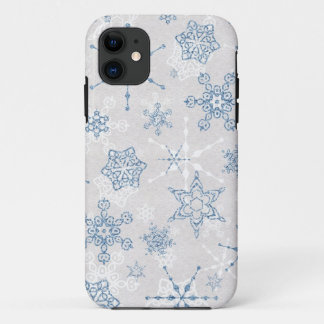Elegant Blue and Silver Winter Snowflake iPhone 11 Case