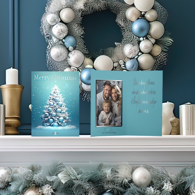 Elegant Blue and Silver Winter Wonderland  Foil Greeting Card (Elegant Winter Wonderland Photo Holiday Card)