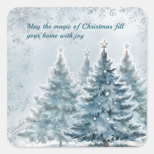 Elegant Blue and Silver Winter Wonderland  Square Sticker (Front)