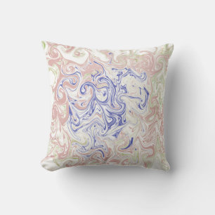 Elegant Blue and Soft Peach Marble Swirl Abstract Throw Pillow