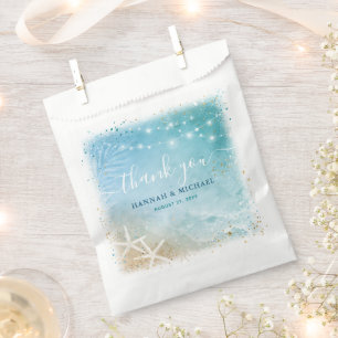 Elegant Blue and Teal Watercolor Beach Wedding Favour Bag
