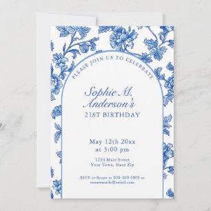 Elegant Blue and White 21st Birthday Party Invitation