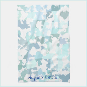 Elegant Blue and White Abstract Geometric Kitchen Towel