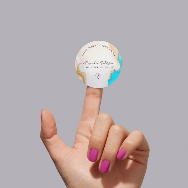 Elegant Blue and White Agate Business Thank you Classic Round Sticker (Elegant Blue and White Agate Business Thank you Classic Round Sticker)