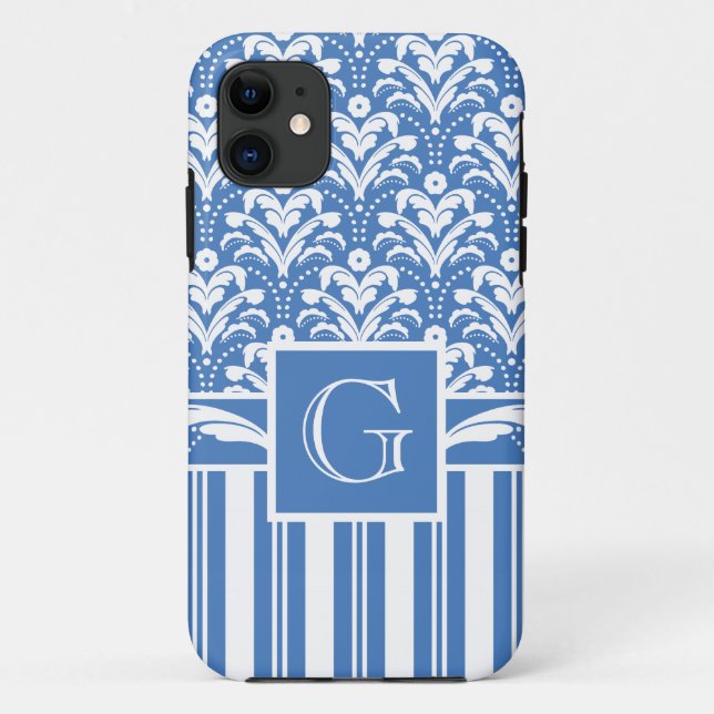 Elegant Blue and White Art Deco Damask Case-Mate iPhone Case (Back)