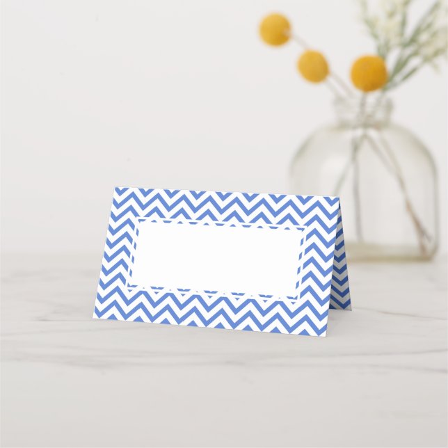 Elegant Blue and White Chevron Wedding Table Place Card (Front)