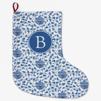 Elegant Blue And White Chinese Vase Print Monogram