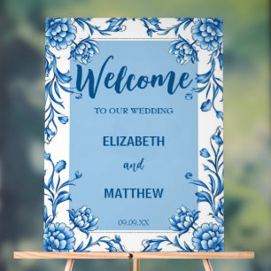 Elegant blue and white Chinoiserie antique Wedding Acrylic Sign