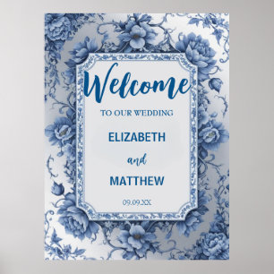 Elegant blue and white Chinoiserie antique Wedding Poster