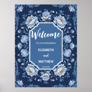 Elegant blue and white Chinoiserie antique Wedding Poster