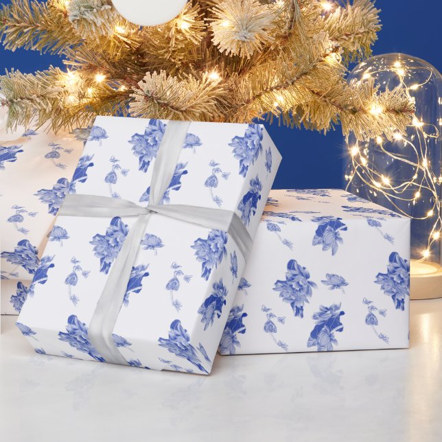 Elegant Blue and White Chinoiserie Floral Pattern  Wrapping Paper (Holidays)