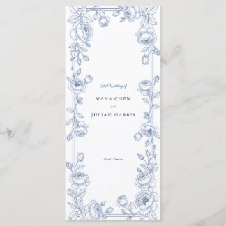 Elegant Blue and White Chinoiserie Floral Wedding Program