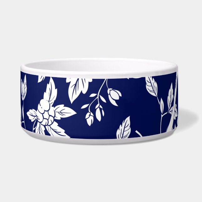 Elegant Blue and White Chinoiserie Pet Bowl (Front)