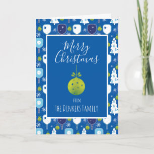 Elegant blue and white Christmas pickleball Card
