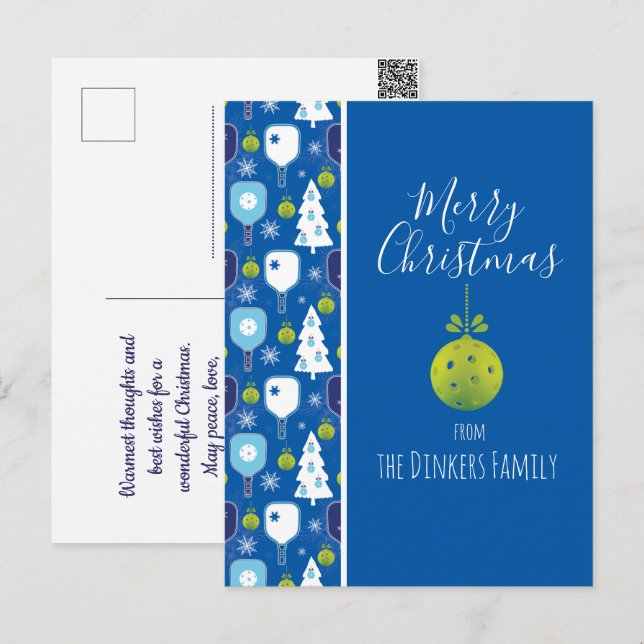 Elegant blue and white Christmas pickleball  Postcard (Front/Back)