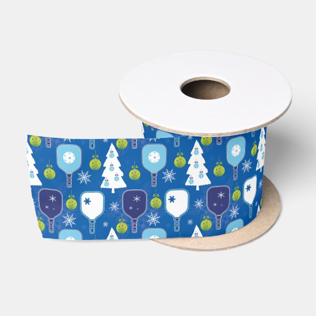 Elegant blue and white Christmas pickleball  Satin Ribbon (Spool)