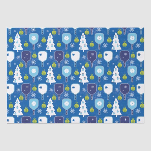 Elegant blue and white Christmas pickleball Tissue Paper (Front)