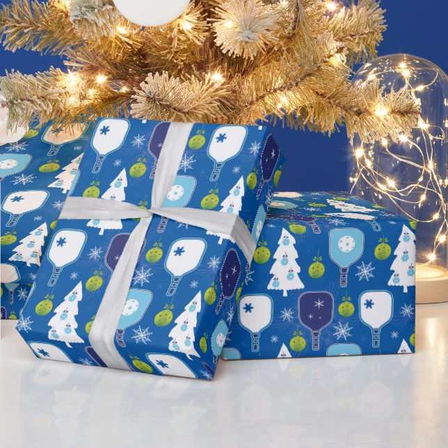 Elegant blue and white Christmas pickleball  Wrapping Paper (Holidays)