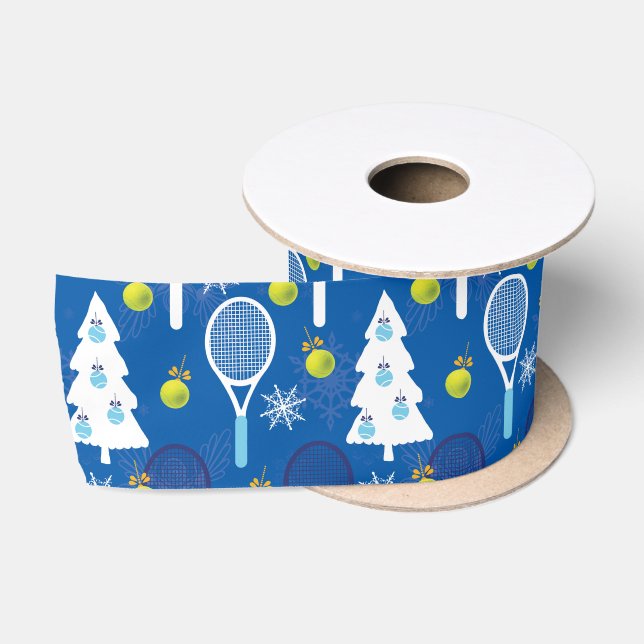 Elegant blue and white Christmas tennis  Satin Ribbon (Spool)