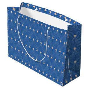 Elegant Blue and White Christmas tree Large Gift Bag