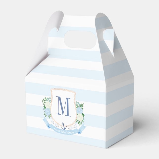 Elegant Blue And White Coastal Boy Baby Shower Favor Box (Back Side)