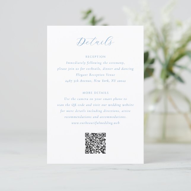 Elegant Blue and White Coastal Chic Wedding Enclosure Card (Standing Front)
