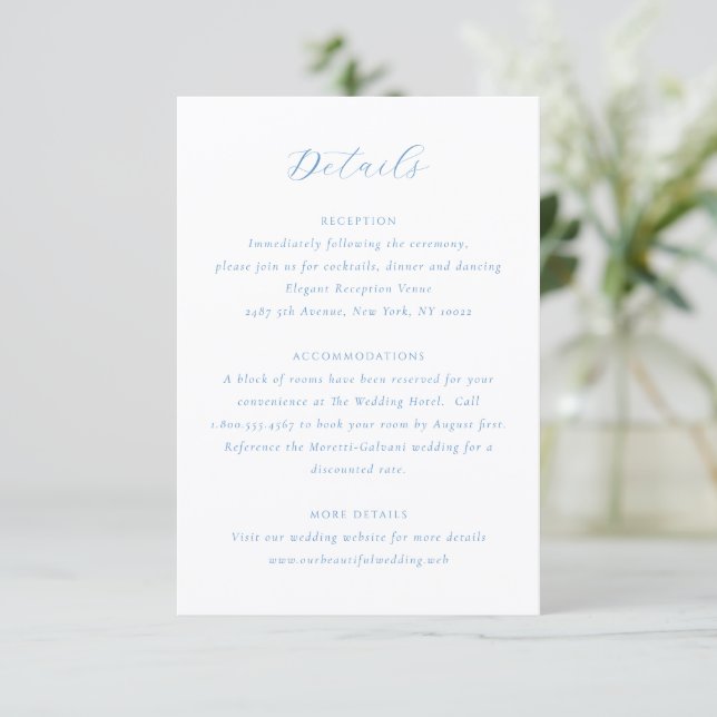 Elegant Blue and White Coastal Chic Wedding Enclosure Card (Standing Front)