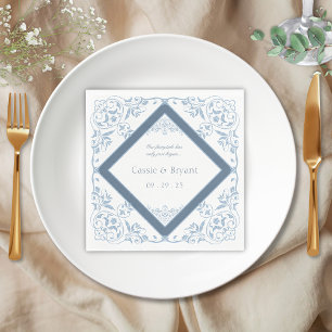 Elegant Blue and White Coastal Chic Wedding Napkin