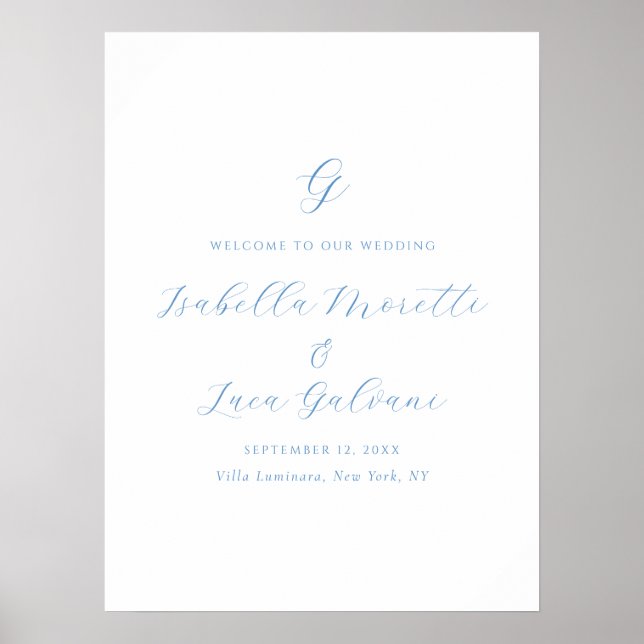 Elegant Blue and White Coastal Chic Wedding Poster (Front)